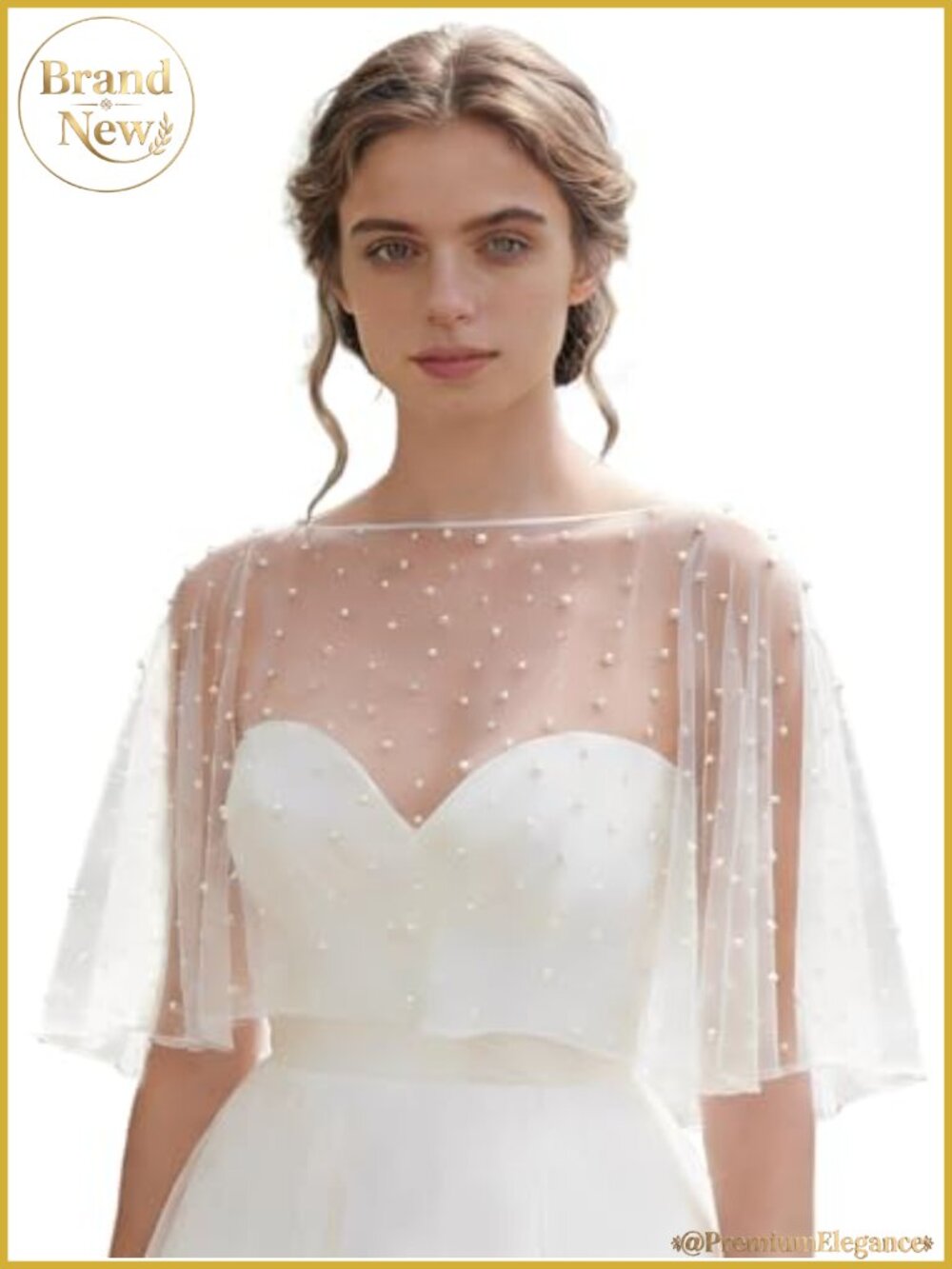 Pearl Shawl Wrap Tulle Bridal Capelet Wedding Cover-Up One Size